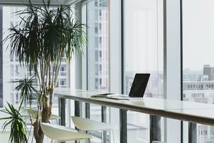 Property manager reviewing a Dubai portfolio report at a desk overlooking the city